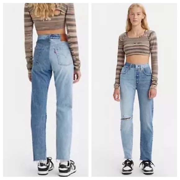 Levi's Denim - Urban Renewal Vintage Redone Levi’s 501 Two Toned Jeans Distressed Size 24